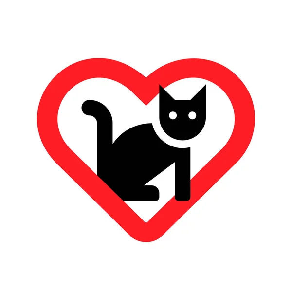 Uwielbiam Ikonę Wektora Kotów Kot Znakiem Serca Lub Logo Izolowane — Wektor stockowy