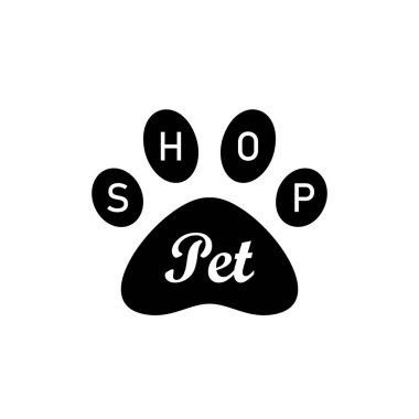 Hayvan dükkanı vektör simgesi. Pet Shop logosu şablonlu pati sembolü. Kedi ya da köpek sembolü için izole edilmiş Vektör illüstrasyon EPS 10