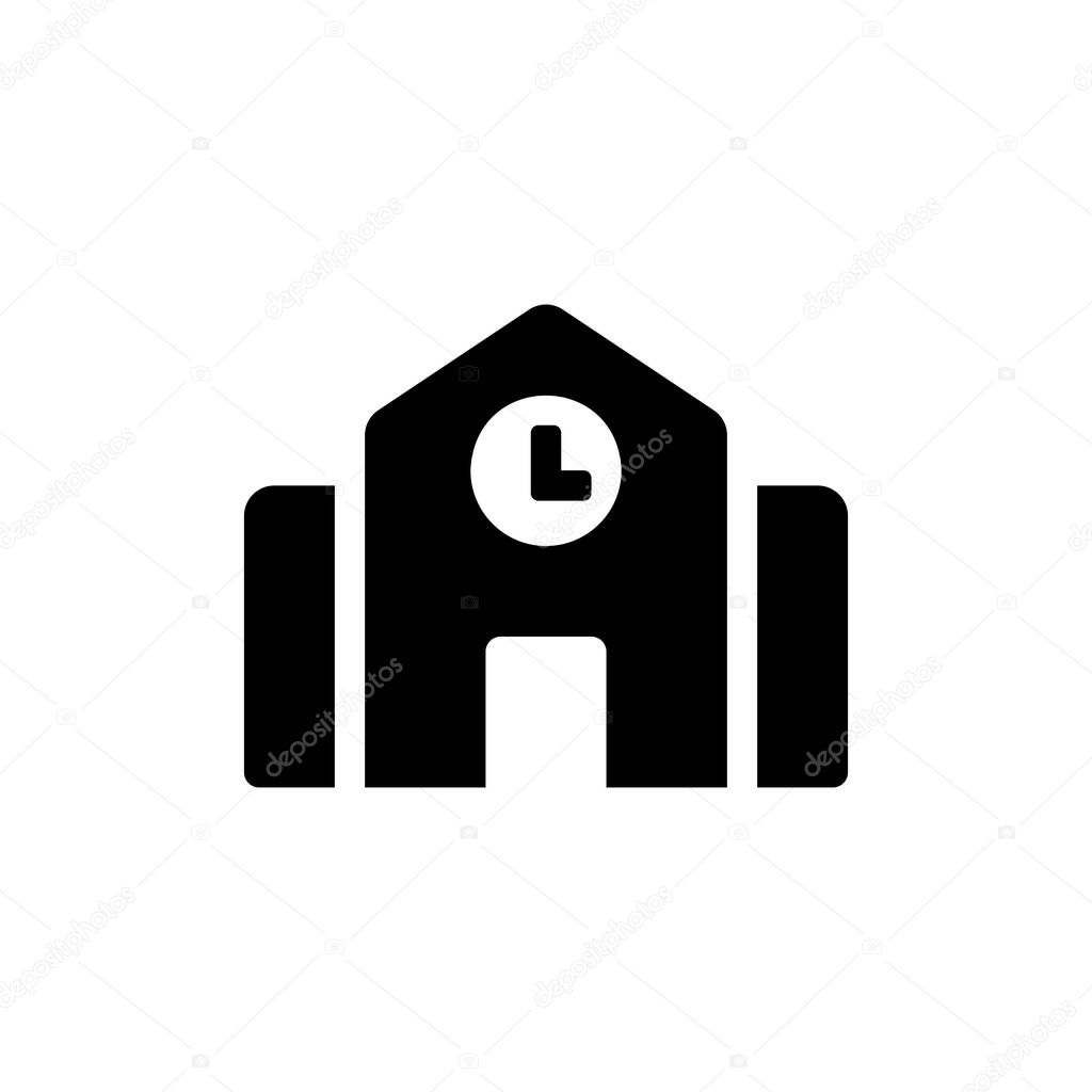 School building with clock and flat vector icon for apps and websites. Shool symbol isolated Vector illustration EPS 10