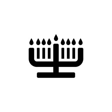 Hanuka menorah şamdanı ve dokuz mum düz vektör ikonu. Menorah siyah sembolü EPS 10 izole edildi