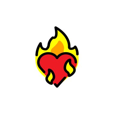 Love Fire Logo Tasarım Element vektör simgesi. Alev sembolündeki kalp izole edilmiş EPS 10