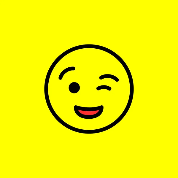 Mrugające Emotki Uśmiechu Żółtym Tle Pozytywny Symbol Emotikonu Izolowany Żółtym — Wektor stockowy