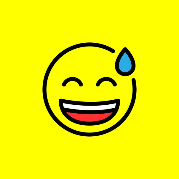 Ícone Vetor Emoticon Suado Sorriso Suado Isolado Sobre Fundo Amarelo — Vetor de Stock