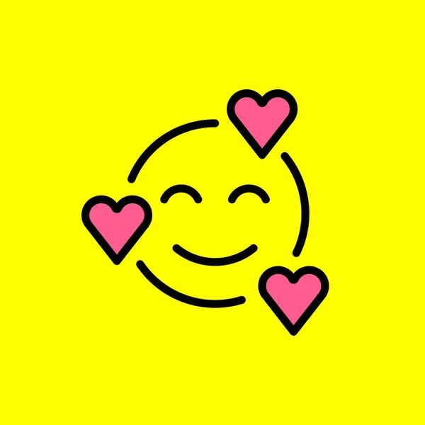 Älska Emoticon Med Hjärtan Love Emoji Isolerad Gul Bakgrund Vektor — Stock vektor