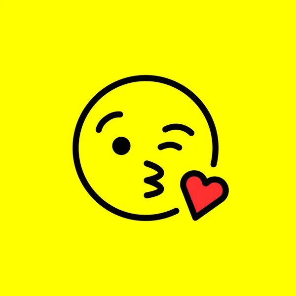 Kyss Emoticon Med Hjärtat Kyssar Emoji Isolerad Gul Bakgrund Vektor — Stock vektor