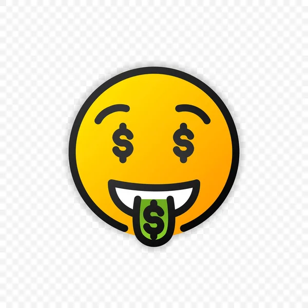 Emoticon Dinheiro Com Símbolos Dólar Língua Verde Dinheiro Emoji Isolado — Vetor de Stock