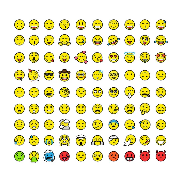 Gran Conjunto Vector Emoticono Aislado Sobre Fondo Blanco Emoji Vector — Vector de stock