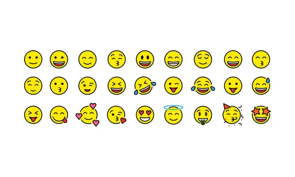 Set Vettore Positivo Emoji Emoticon Sorriso Positivo Isolato Sfondo Bianco Illustrazione Stock