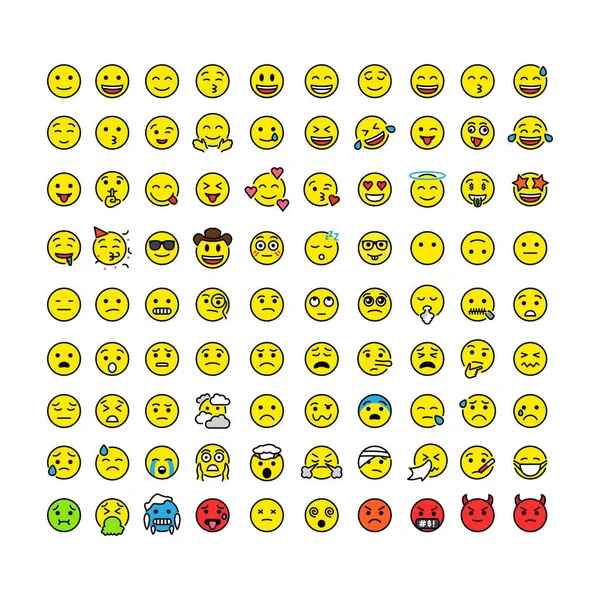 Velká Sada Emotikonových Vektorů Izolovaných Bílém Pozadí Emoji Vektor Sbírka Royalty Free Stock Ilustrace