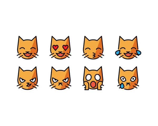 Funny Cat Plochý Styl Emoji Vektorové Ikony Nastavit Cat Emotikon Stock Ilustrace