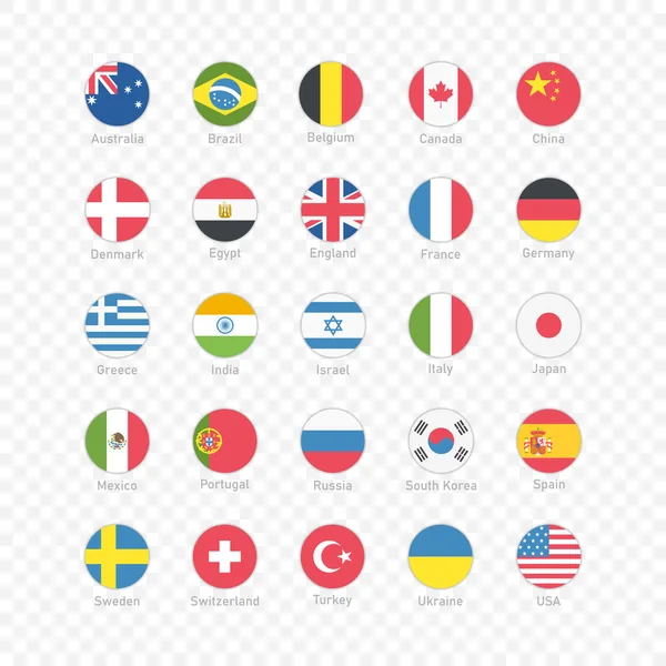 Colección Diseño Botón Bandera Mapa Circular Países Iconos Vectoriales Vector — Vector de stock