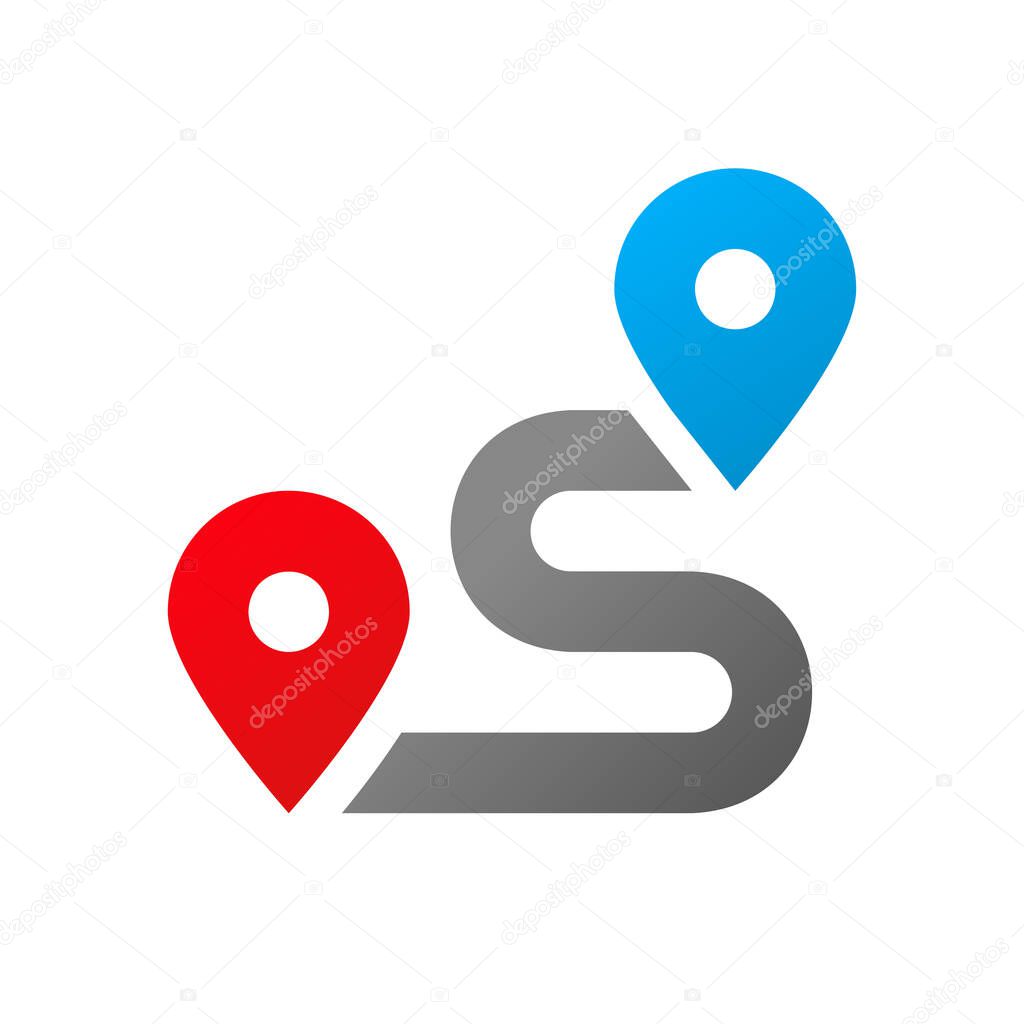 Way with map pin. Direction point symbol isolated on white background Vector EPS 10