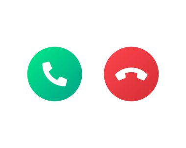 Arama düğmeleri vektör simgelerini ara ve reddet. Yeşil evet, kırmızı düğme yok. Telefonu kaldır ve izole edilmiş vektör EPS 10 sembollerini as.