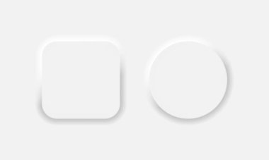 Neumorfik kare ve yuvarlak düğmeler. Gölge Vektörü illüstrasyonu EPS 10 ile beyaz geometrik şekiller yumuşak 3B tarzında