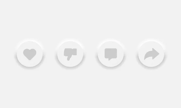 Neumórfica Design Elements Vector Buttons Dislike Comment Share Abstract Grey —  Vetores de Stock