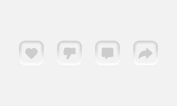 Neumorphic Design Elements Vector Buttons Dislike Comment Share Abstract Grey —  Vetores de Stock