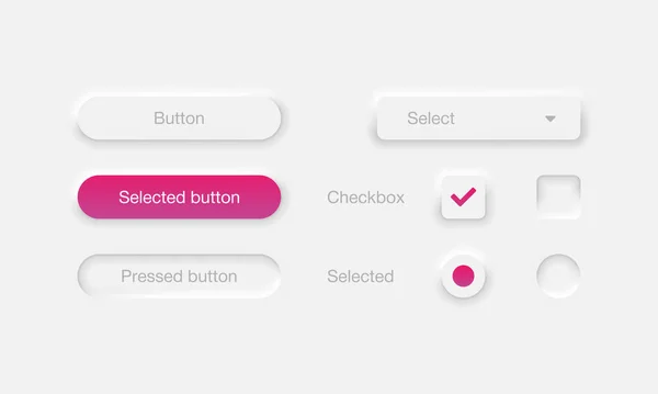 Neumorfik Arayüz Düğmeleri Ayarlandı Nöroorfizm Tasarım Elementleri Gri Arkaplan Vektörü — Stok Vektör