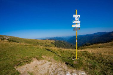 Slovakya 'nın Velka Fatra dağlarında Borisov ve Ploska' ya giden güzel bir yol. Güneşli sonbahar manzarası.