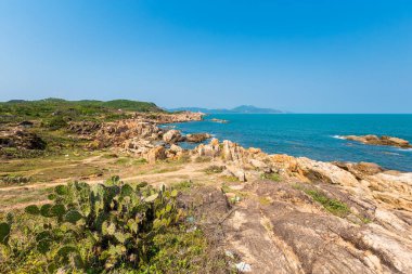 Taş levhaların üzerindeki güzel güneşli manzara Qui Nhon ve Tuy Hoa, Vietnam 'a yakın.. 