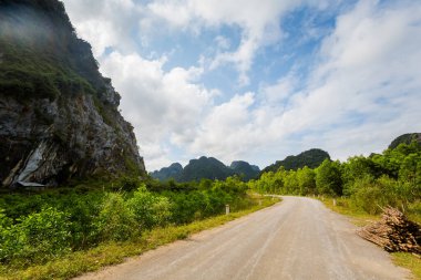 Vietnam 'daki Ulusal Park Phong Nha Ke Bang' de çok güzel yeşil bir manzara. Güneydoğu Asya 'da çekilmiş kırsal manzara fotoğrafı..