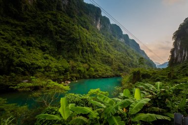 Vietnam 'daki Ulusal Park Phong Nha Ke Bang' de çok güzel yeşil bir manzara. Güneydoğu Asya 'da çekilmiş kırsal manzara fotoğrafı..