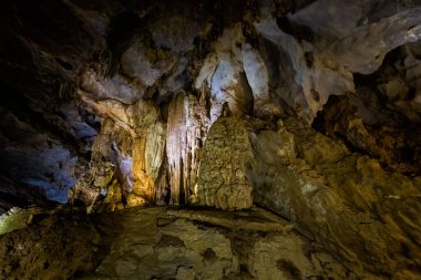 Vietnam 'da turistik Phong Nha' ya yakın güzel bir Cennet Mağarası. Güneydoğu Asya 'da çekilen yeraltı kaya oluşumu fotoğrafı.