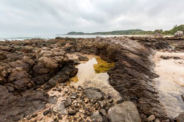 Beautiful landscape of Bai Tam beach, Quan Lan island, Bai Tu Long Bay, Vietnam. Seaside scenery photo taken in south east Asia, Ha Long area.