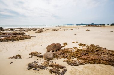 Beautiful landscape of Son Hao beach, Quan Lan island, Bai Tu Long Bay, Vietnam. Seaside scenery photo taken in south east Asia, Ha Long area.