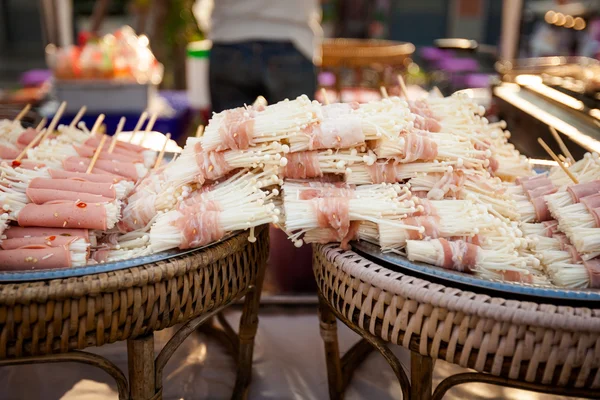 Thai needle mushroom skewer — Stock Photo, Image