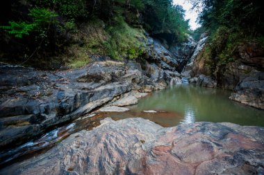 Hint Munnar dağlarında güzel bir manzara. Ormandaki şelale, Güney Hindistan 'ın yemyeşil yeşili..