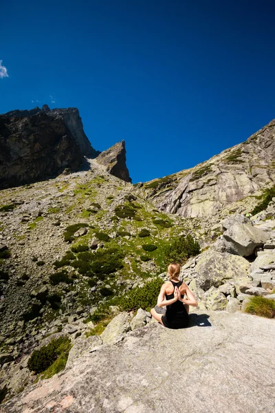 트리 산에 운동 하는 요가 — 스톡 사진