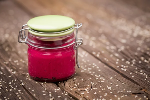 Natural diy homemade pink hummus — Stock Photo, Image