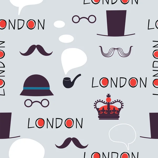 Padrão de Londres com chapéus e bigodes —  Vetores de Stock