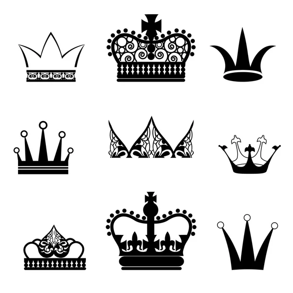 Colección de coronas negras — Vector de stock