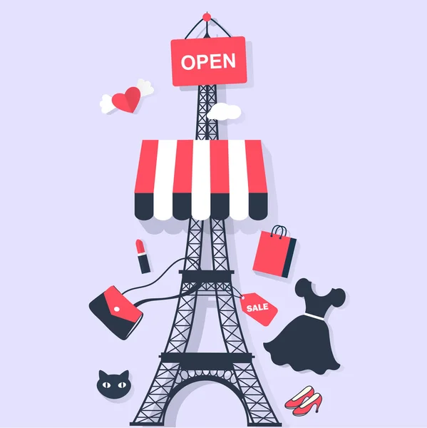 Ícones para fazer compras em Paris — Vetor de Stock