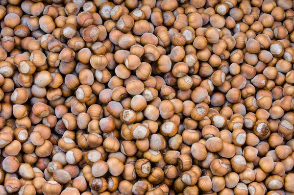 Bulk display of dry hazelnuts at the market — Stock Photo, Image