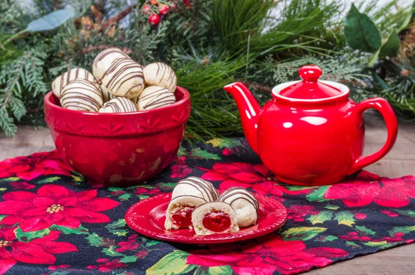 Festive holiday filled cookies and tea — Stock Photo, Image