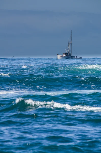 Pequeno barco de pesca com surf — Fotografia de Stock