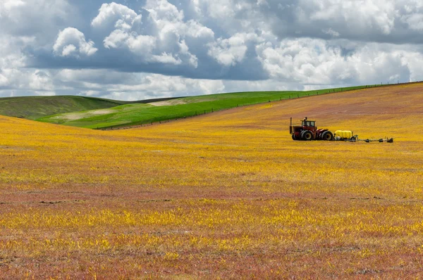 Åkrar med traktor — Stockfoto