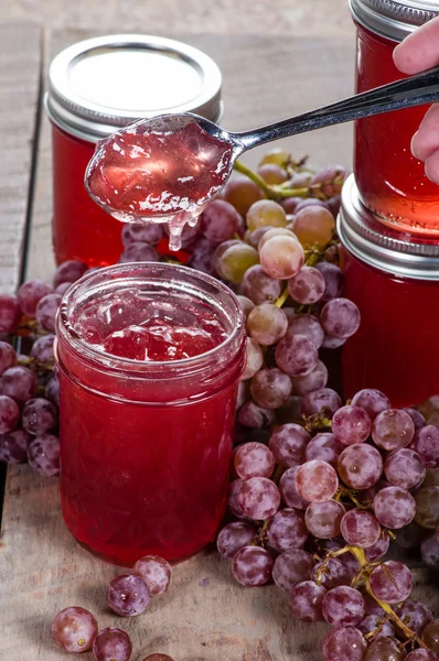 Jalea de uva con racimos de uvas — Foto de Stock