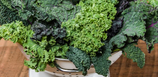 Red and green kale in colander — Stock Photo, Image