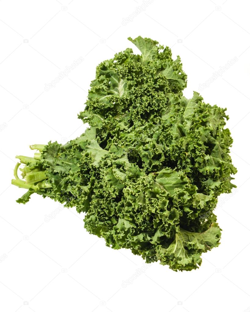 Green kale leaves isolated on white