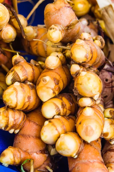 Tumeric root on display at the market — Stock Photo, Image