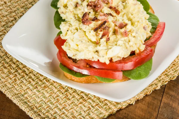 Sandwich di insalata di uovo che su un piatto bianco — Foto Stock
