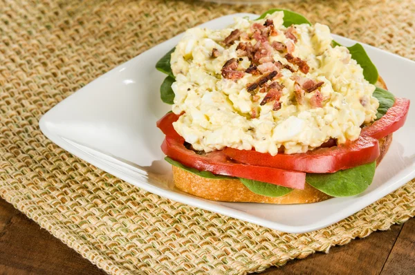 Sandwich di insalata di uovo che su un piatto bianco — Foto Stock