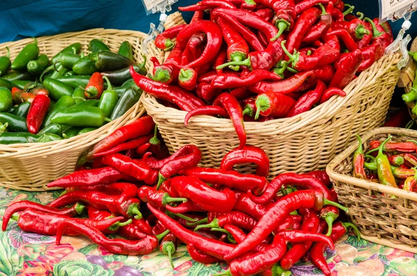 Red hot peppers in baskets — Stock Photo, Image