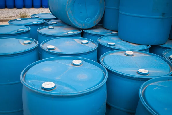 Plastic Storage Drums, Blue Barrels. — Stock Photo, Image