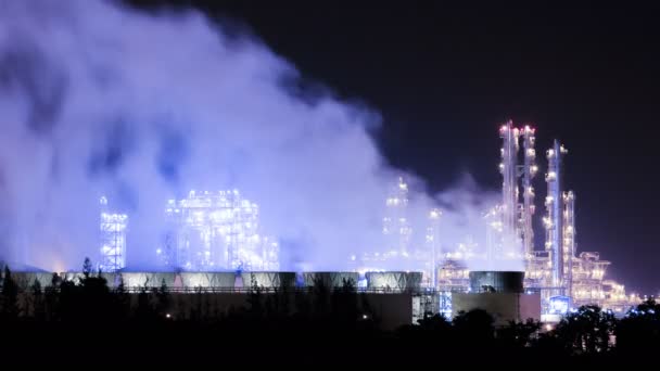 Zakład przemysłowy rafinerii ropy naftowej w porze nocnej, czas lapsr — Wideo stockowe