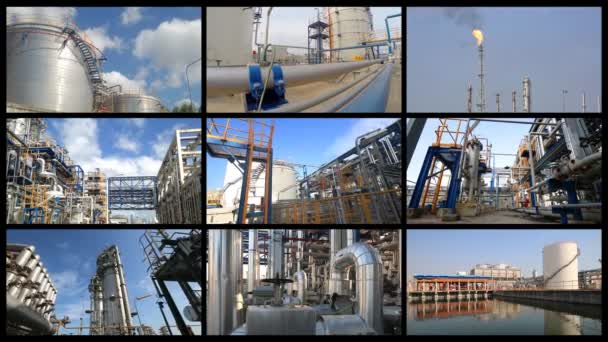 Montaggio raccolta di attività industriali raffineria di petrolio — Video Stock