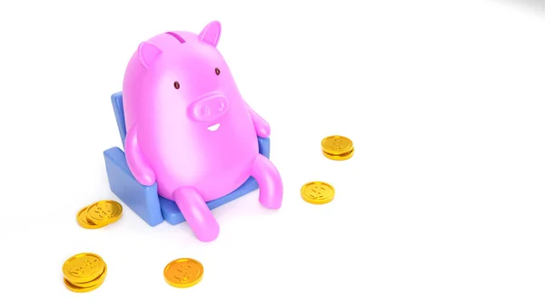 Piggy Bank Com Moeda Dinheiro Renderização — Fotografia de Stock